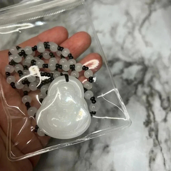 White JADE Hand Carved Maitreya Buddah Pendant Necklace - Picture 6 of 6